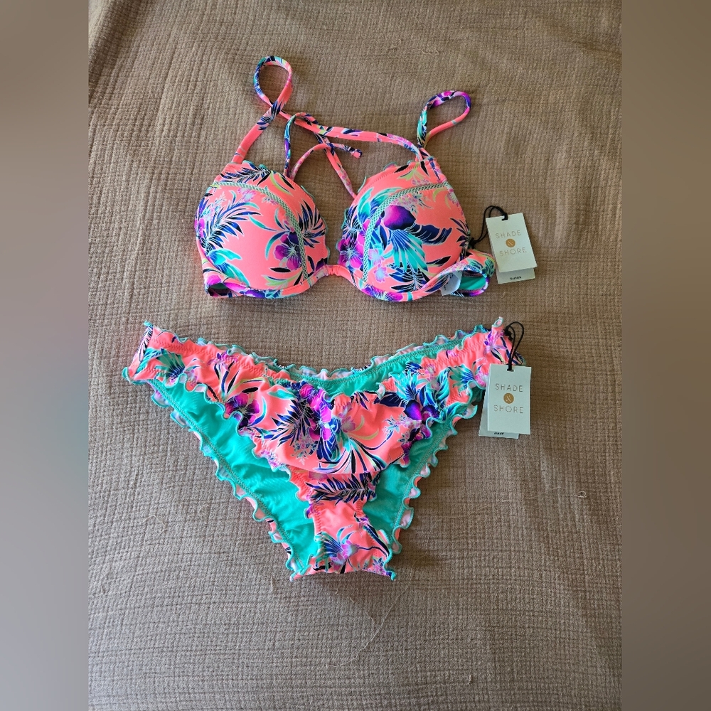 Shade & Shore Pink and Teal Bikini Set